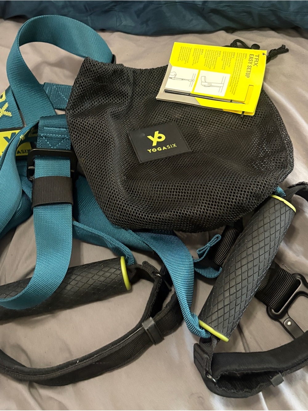 Yogasix Teal Blue Strap Bag with Black Mesh Pouch